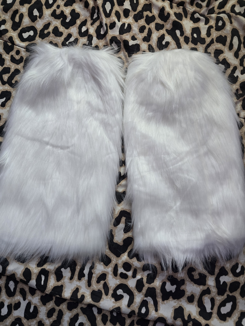 Womens Rave White Faux Fur Festival Leg Warmers